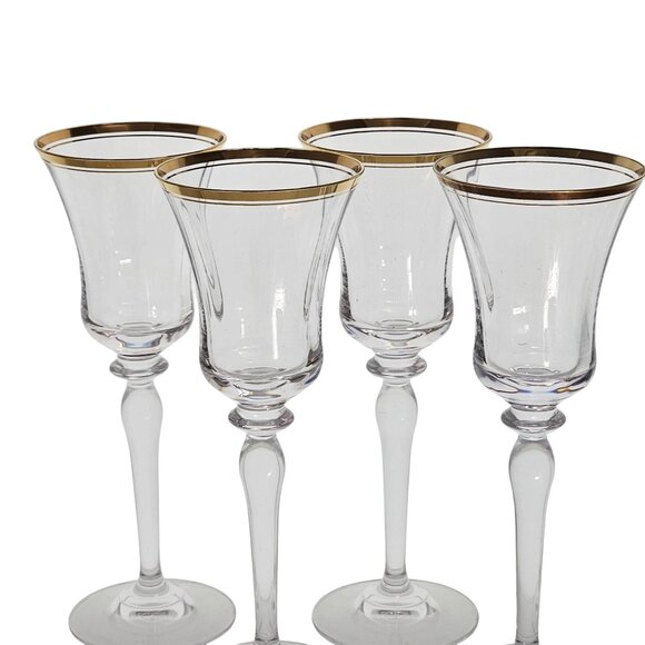 4 Mikasa Jamestown Gold Wine Glasses 8.75" shiny gold rim elegant fine crystal - Picture 4 of 9